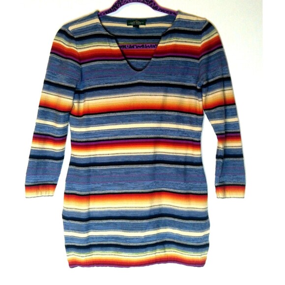 LRL Lauren Jeans Co Ralph Lauren  XS Blue Multi Top Striped Shirt Southwest LS - Picture 2 of 6